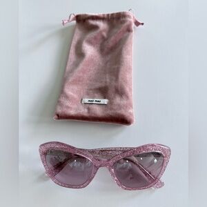 Miu Miu Glitter Pink Cat-Eye Sunglasses with Velvet Pouch